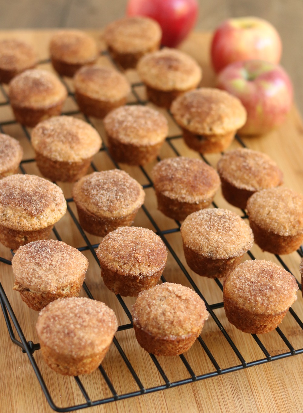 apple cider donut mini muffins made with whole wheat flour